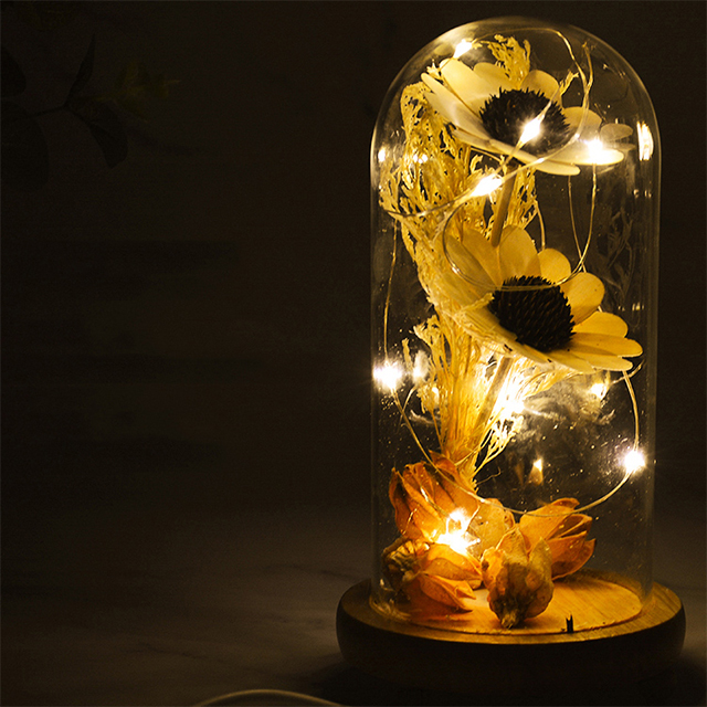 Modern Romantic Light Bedroom Decor Glass LED Atmosphere Table Desk Lamp Night Light with Flower