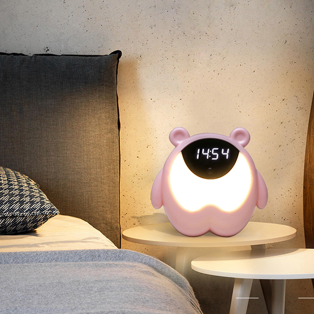 Modern Cute Kid Led Induction Control Clock Decorative Bedroom Small Desk Lamp Night Light With Battery