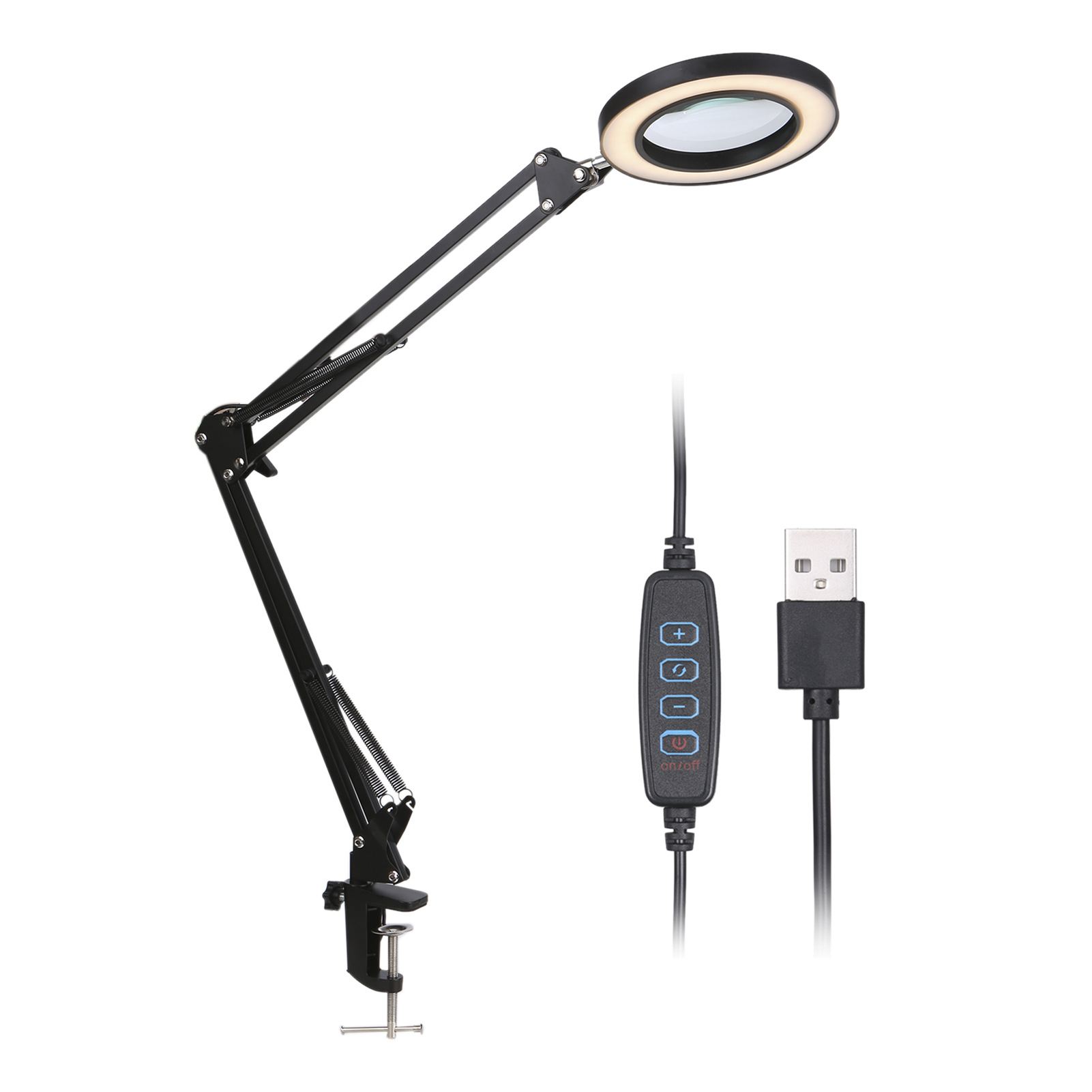 Clip Led Beauty Magnifying Desk Lamp with Glass Facial Table Light Magnifier Metal Swing Arm Reading Lamps Portable Desktop Loupes Work Clamp Magnify Lighting for Skin Examination