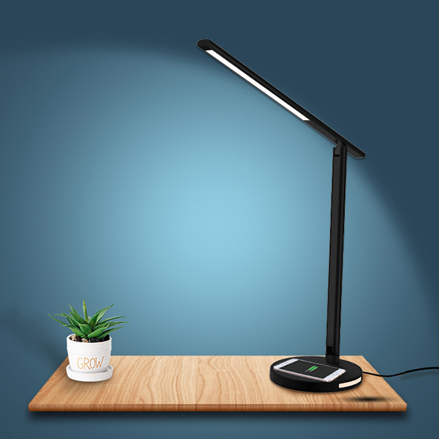Modern Minimalist Stepless Brightness Fast Wireless Charging Foldable Aluminum Alloy Office Black Table Lamp With Night 